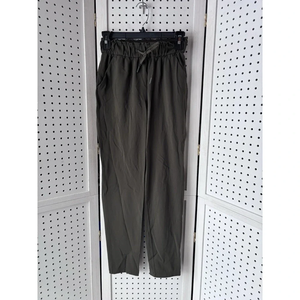 Lululemon Stretch High Rise Jogger Pants Green‎ Pull On Drawstring Women's 2